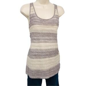 NWT Ann Taylor Loft Buttons Ruffle Front Tank Top Tan Cream Stripe Scoop Neck